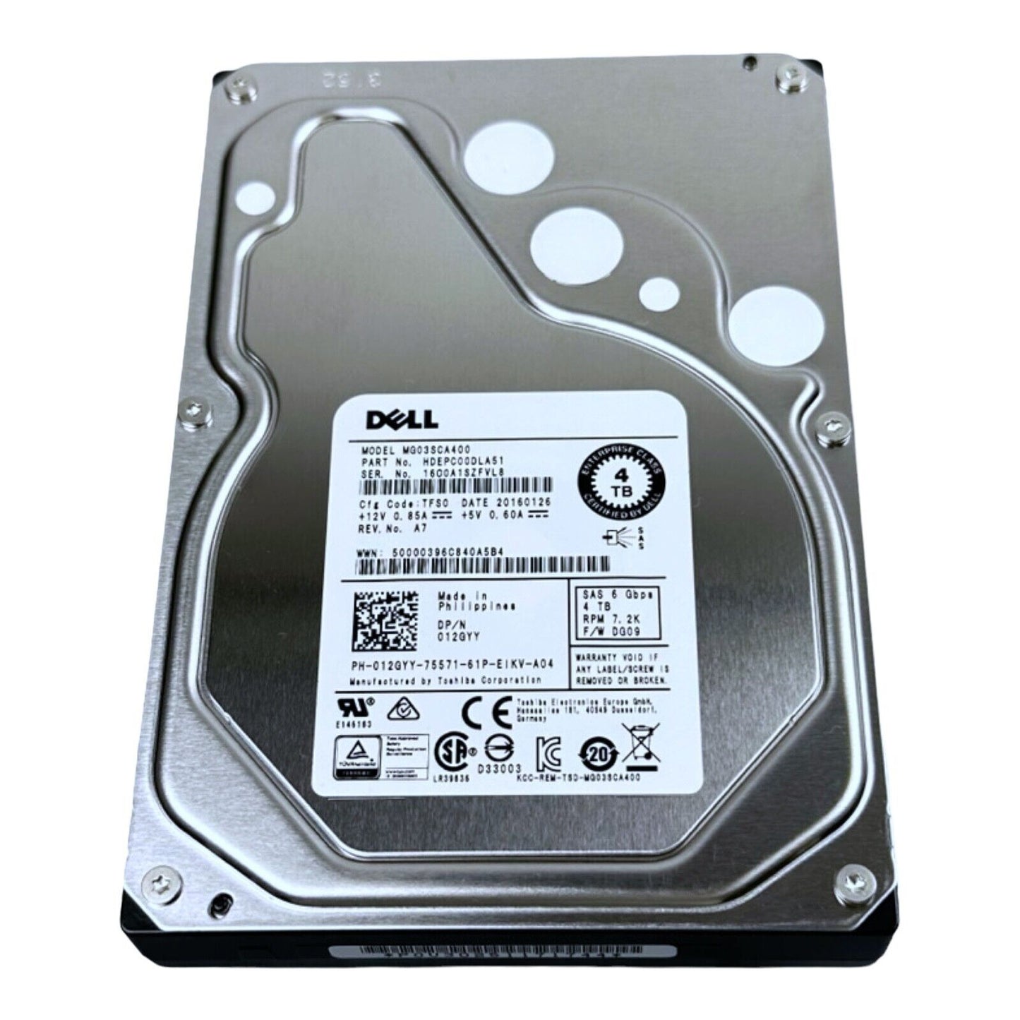 Dell 4TB 7,2K SAS HDD 3.5'' MG03SCA400 012GYY HDEPC00DLA51