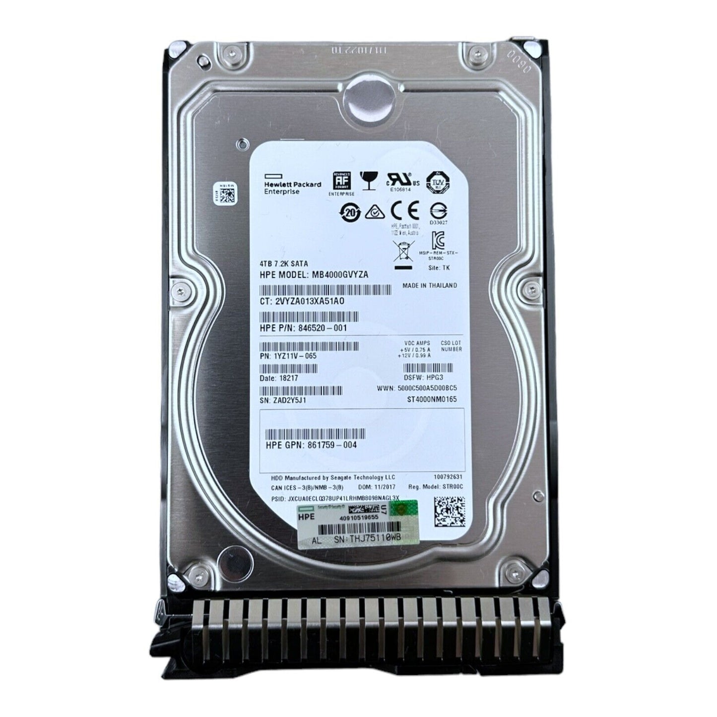 HP 4TB HDD SATA 7.2K MB4000GVYZA 846520 ST4000NM0165 1YZ11V 861759 + Caddy