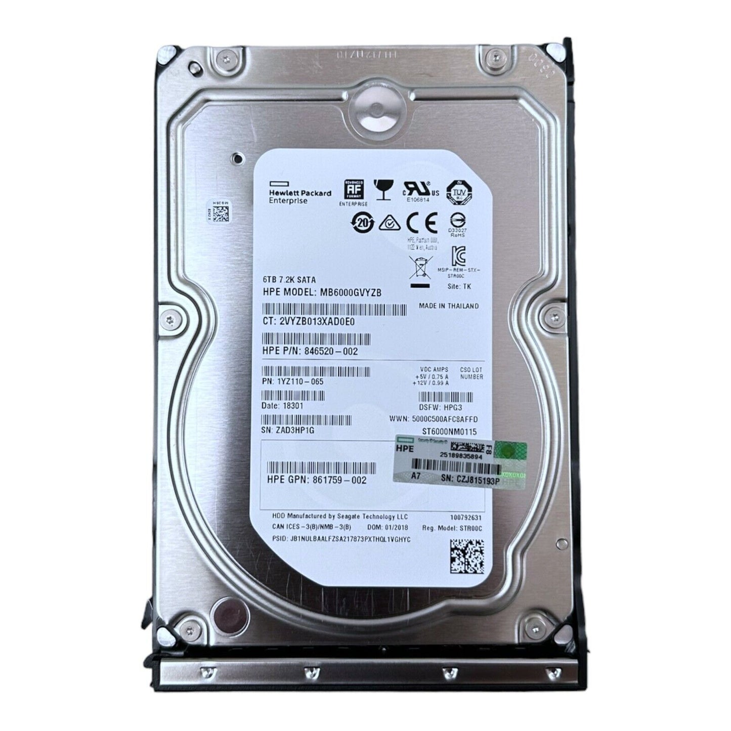HP 6TB HDD SATA 7.2K MB6000GVYZB 846520 ST6000NM0115 861759 1YZ110-065