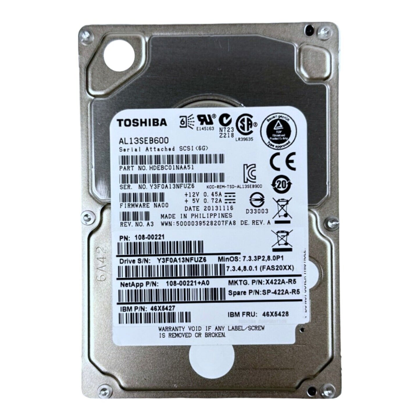 Toshiba NetApp 600GB Festplatte SAS 2.5" 6 Gbps 10k AL13SEB600 108-00221+A0