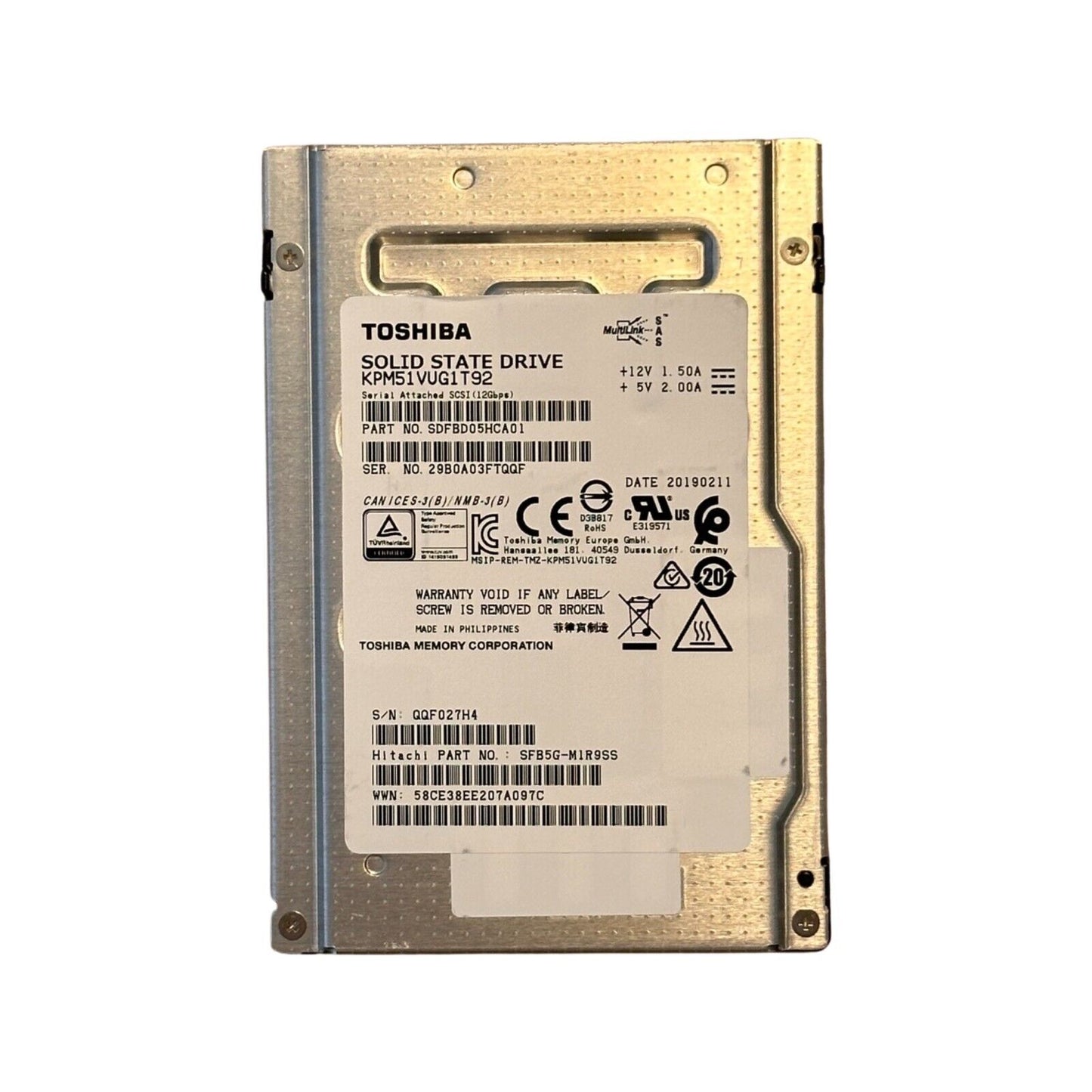 Toshiba 1,92 TB - KPM51VUG1T92 12Gbps SAS-SSD, SDFBD05HCA01