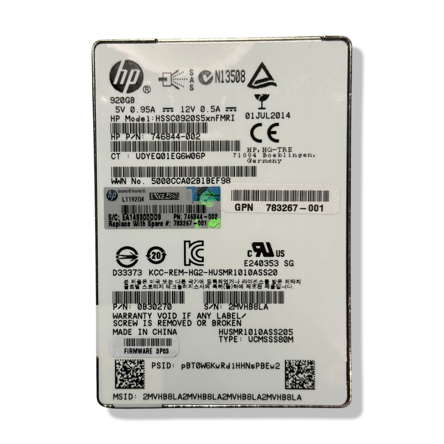 HP HSSC0920S5xnFMRI 920GB /6Gbps SAS SSD , 746844 - 002 / 783267 - 001