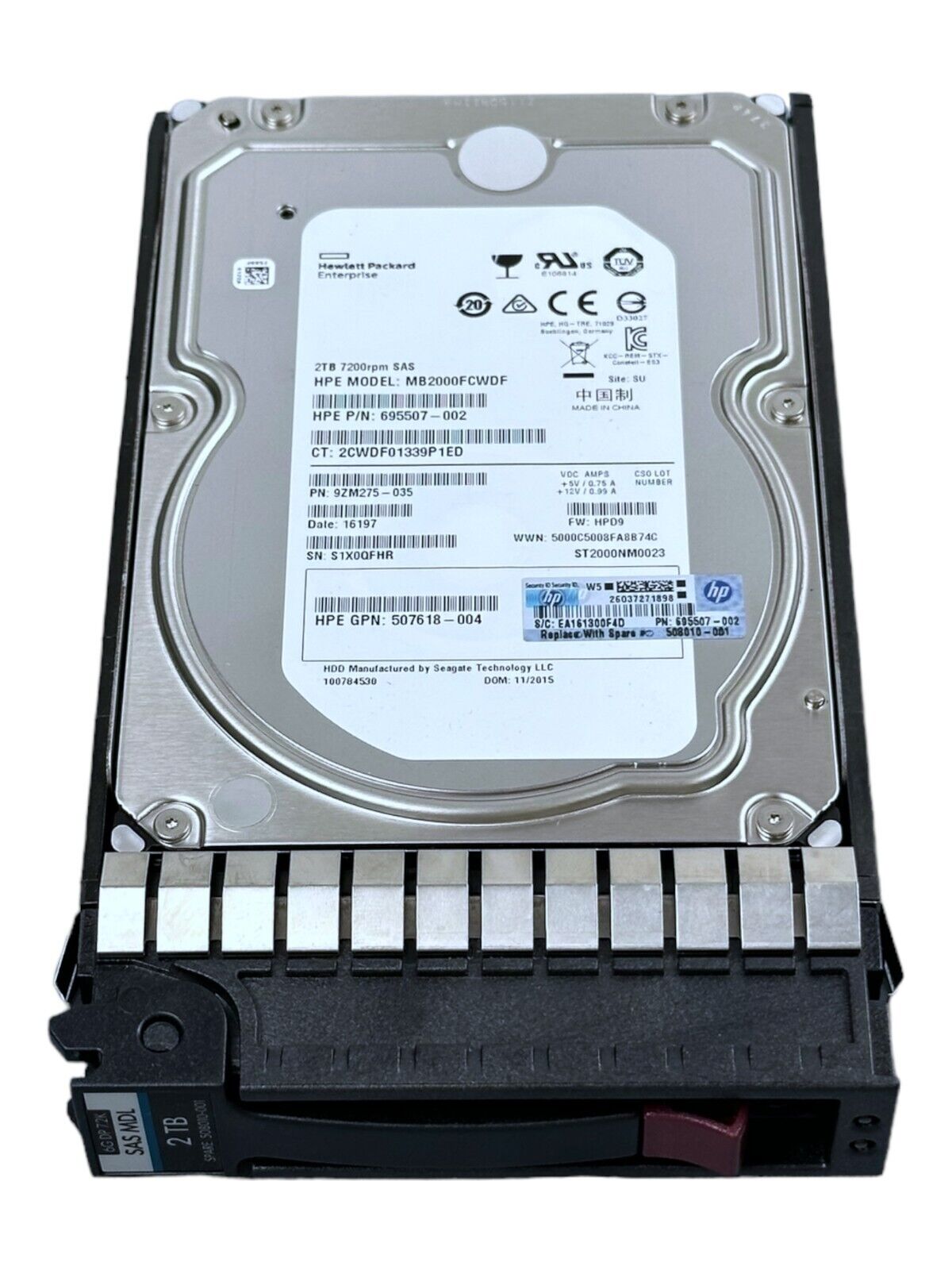 HP 2TB HDD  3,5''  7.2K SAS  695507-002  507618-004  MB2000FCWDF  ST2000NM0023
