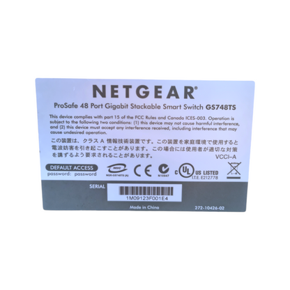 Netgear Switch ProSafe GS748TS V1H1 48Ports 1000Mbits 4Ports Combo SFP 1000Mbits