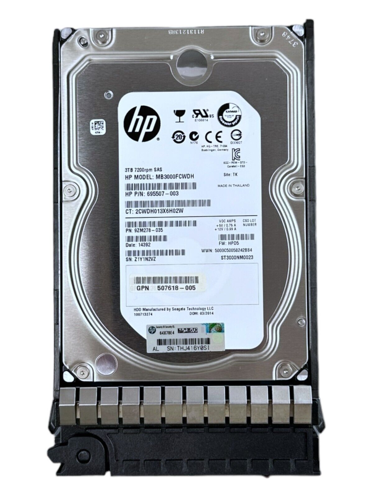 HP 3TB SAS 7,2K 3,5" HDD 507618-005  695507-003  MB3000FCWDH  ST3000NM0023