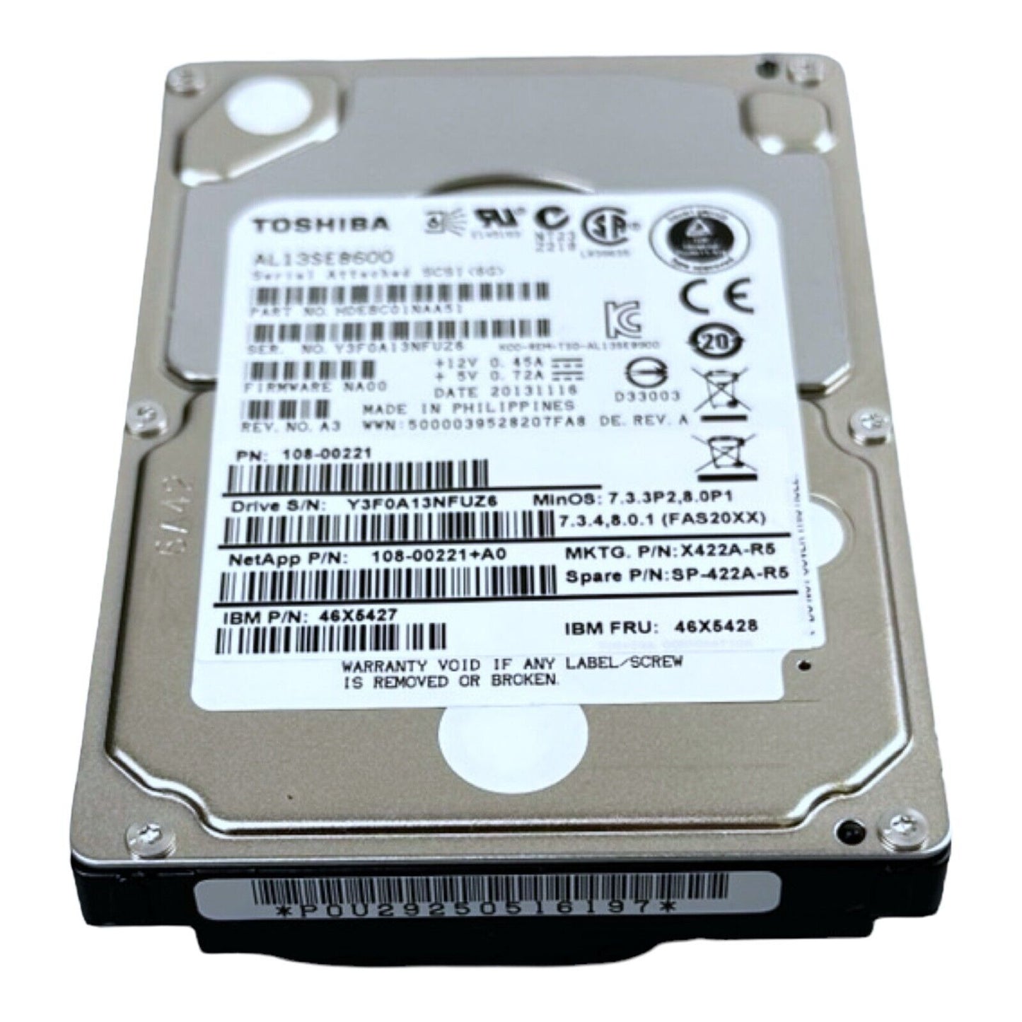 Toshiba NetApp 600GB Festplatte SAS 2.5"  6 Gbps 10k  AL13SEB600  108-00221+A0