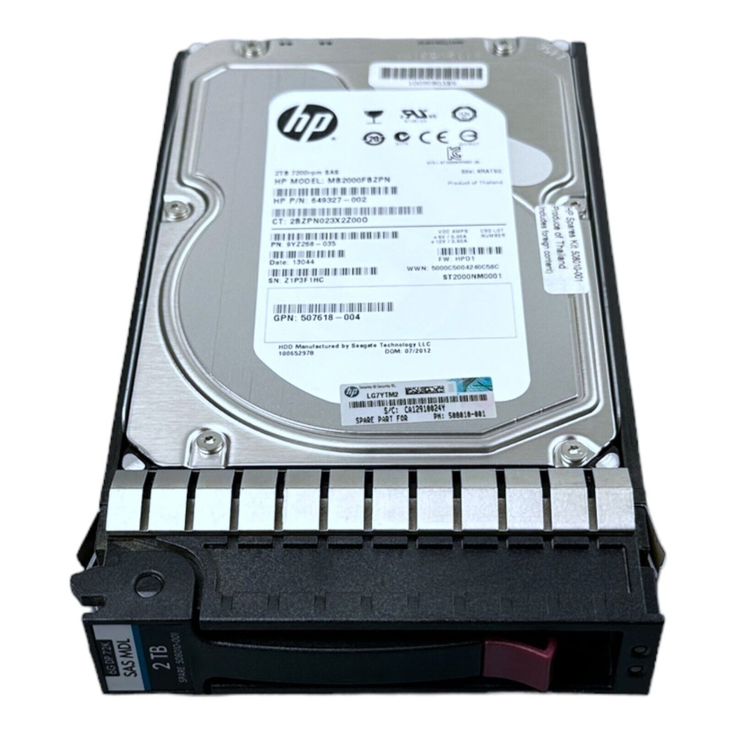 HP 2TB 3,5" HDD SAS 7.2K MB2000FBZPN  ST2000NM0001  649327 9YZ268  507618 +Caddy