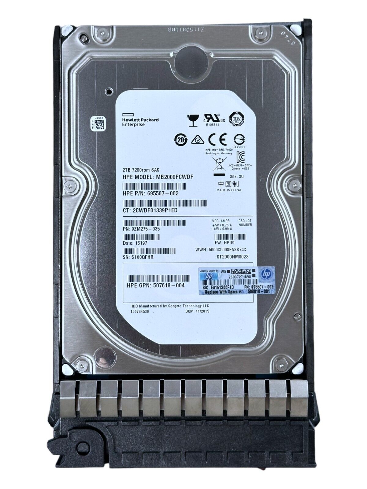 HP 2TB HDD  3,5''  7.2K SAS  695507-002  507618-004  MB2000FCWDF  ST2000NM0023
