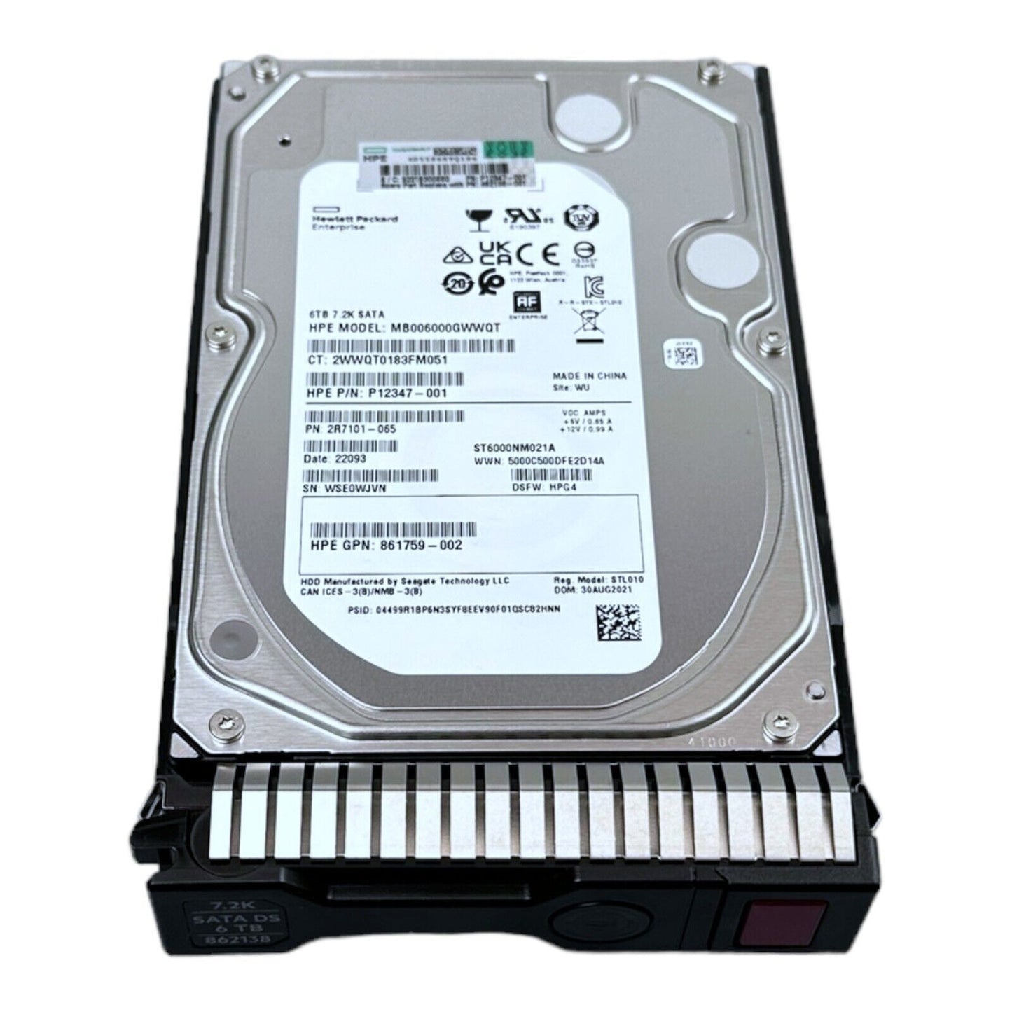 HPE 6TB HDD SATA 7.2K MB006000GWWQT  P12347  ST6000NM021A  2R7101  861759 +Caddy