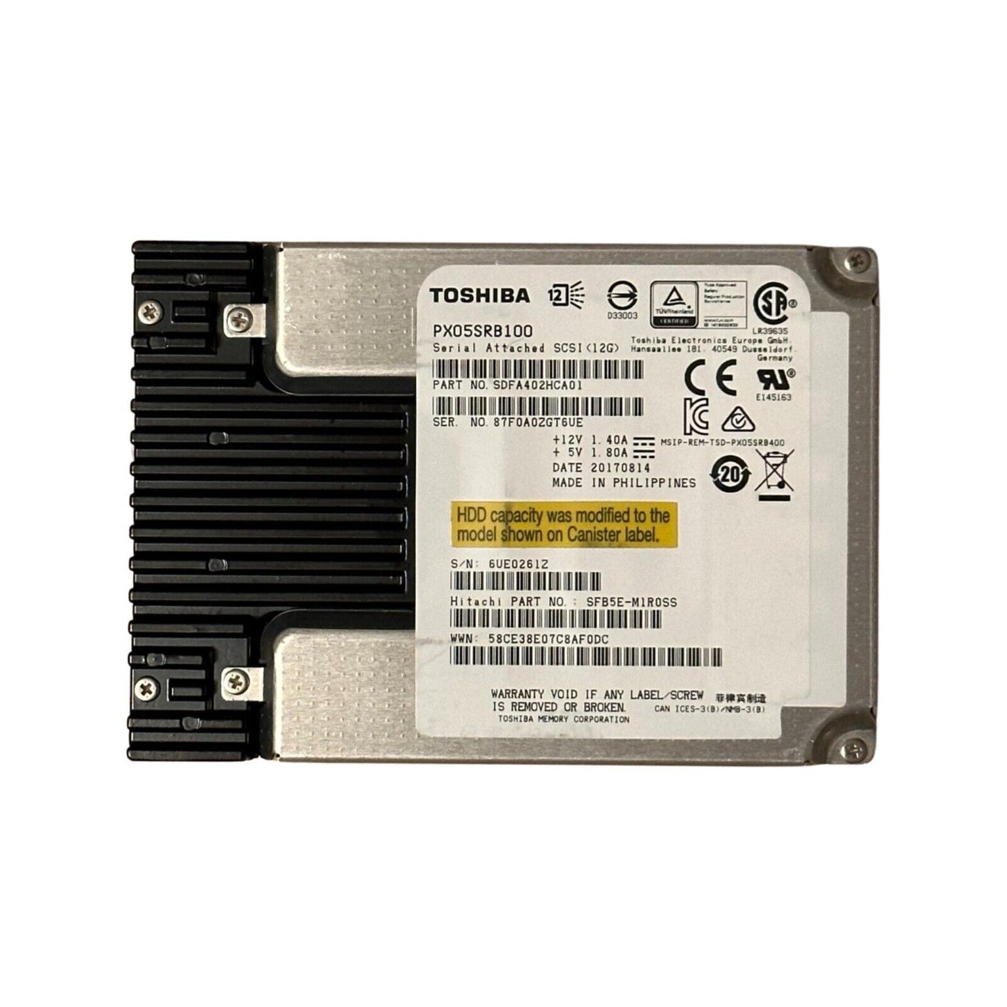 Toshiba 1TB 7.2K 12Gbps SAS 2.5" PX05SRB100 12 Gb/s SSD-SAS – SDFA402HCA01